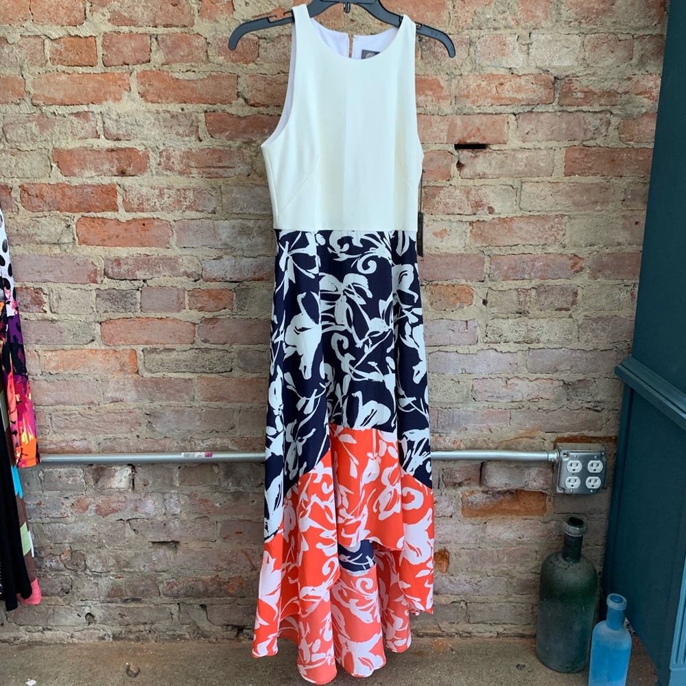 Vince Camuto High Low Dress NWT Navy Blue & Coral Lightweight